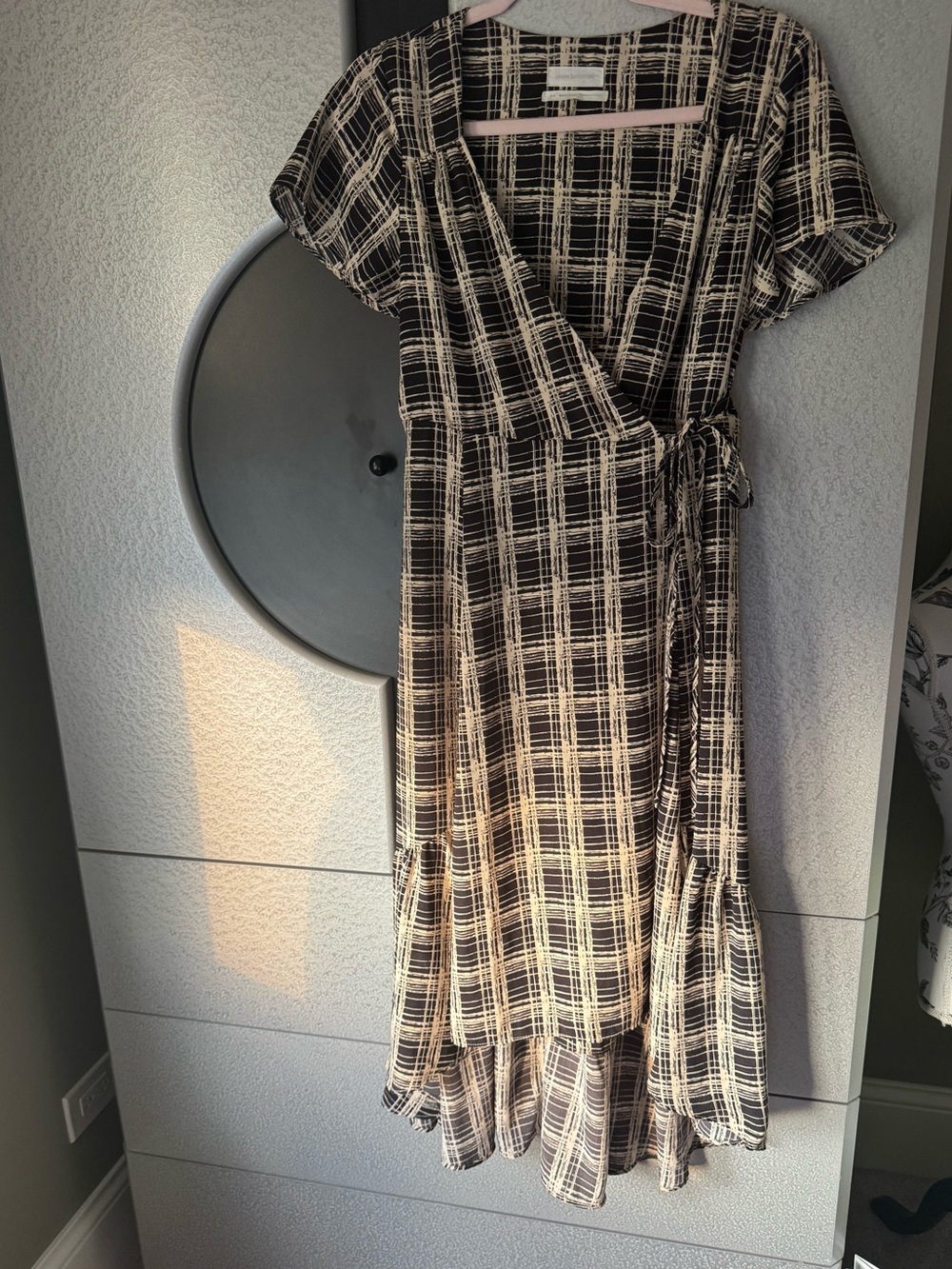 Urban Outfitters Black and Ivory Plaid Wrap Midi Dress - Picture 4 of 9